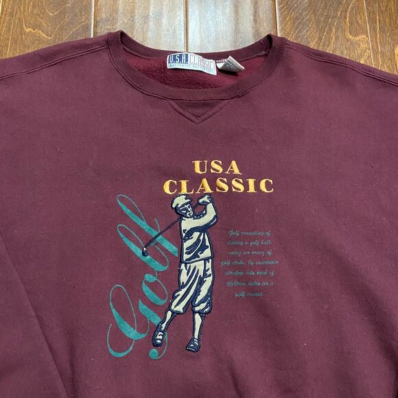 USA Classic Vintage 90s Golf Embroidered Crewneck Sweatshirt Maroon Mens Size L - Picture 2 of 8